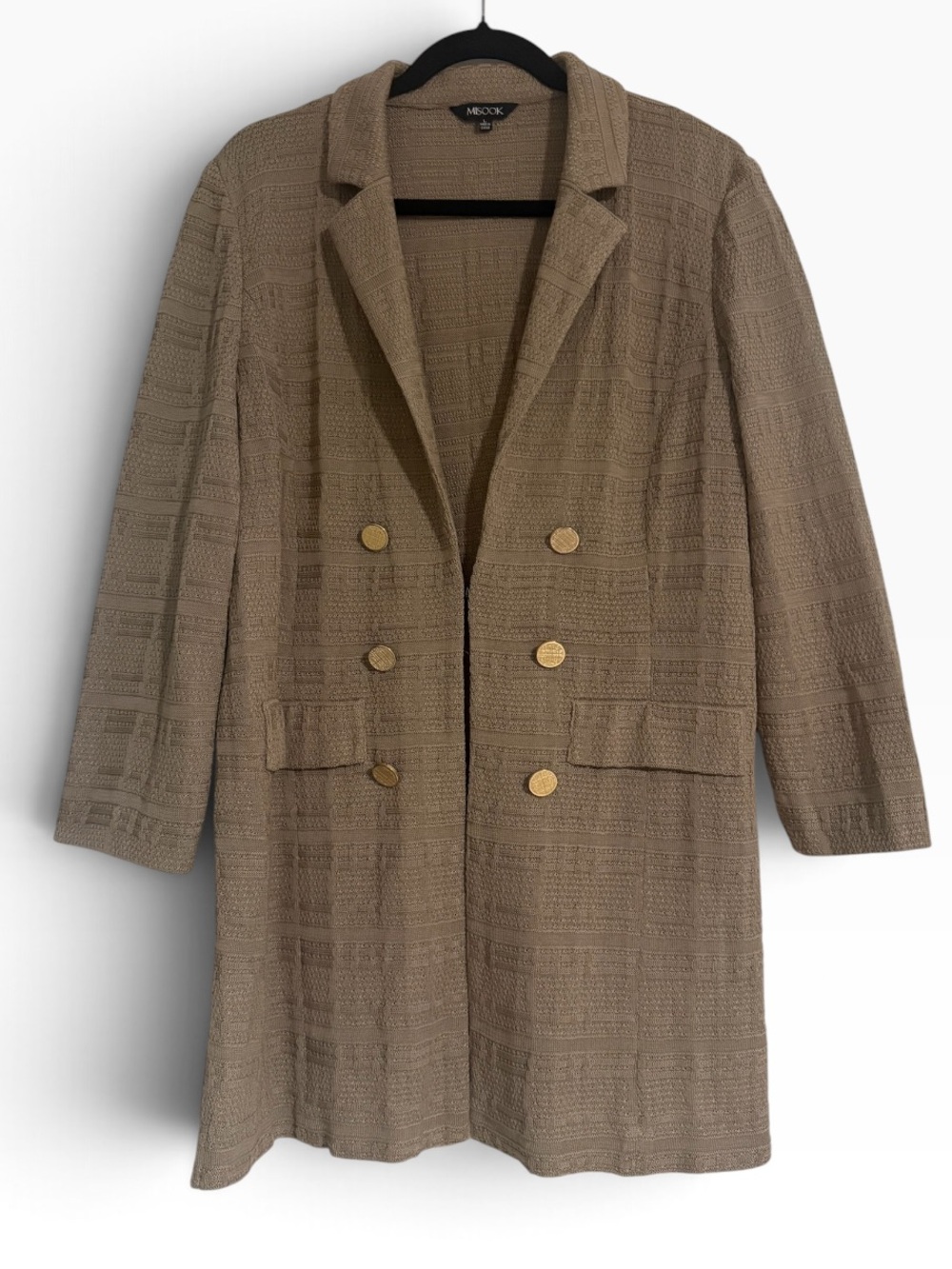 MISOOK Long Knit Open Blazer Cardigan Size Large in Beige/ Tan